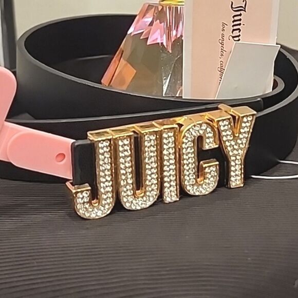 Juicy Couture Rhinestone Block Logo Buckle Belt